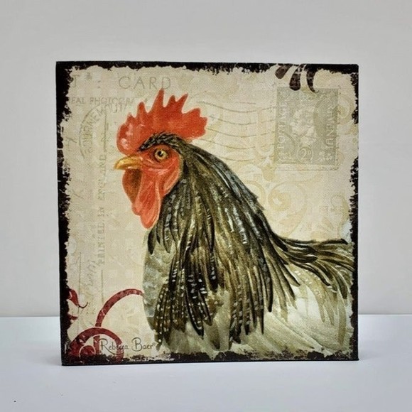 French Farmhouse Roosters Square Canvas Set of 2 Rebecca Baer - Picture 5 of 11